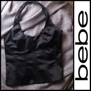 Sexy Satin & lace Black Bebe Corset Top